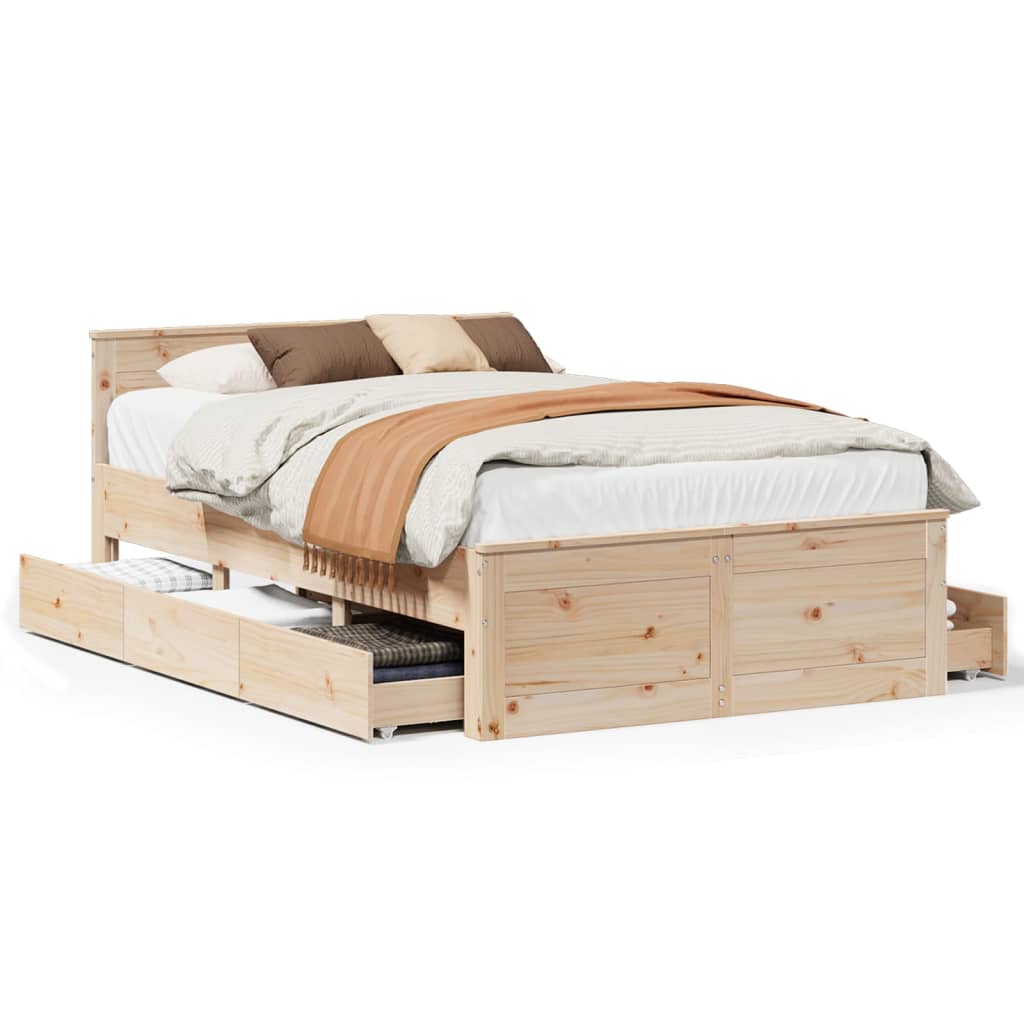 Cadre de lit sans matelas avec tête de lit 120x200 cm bois pin