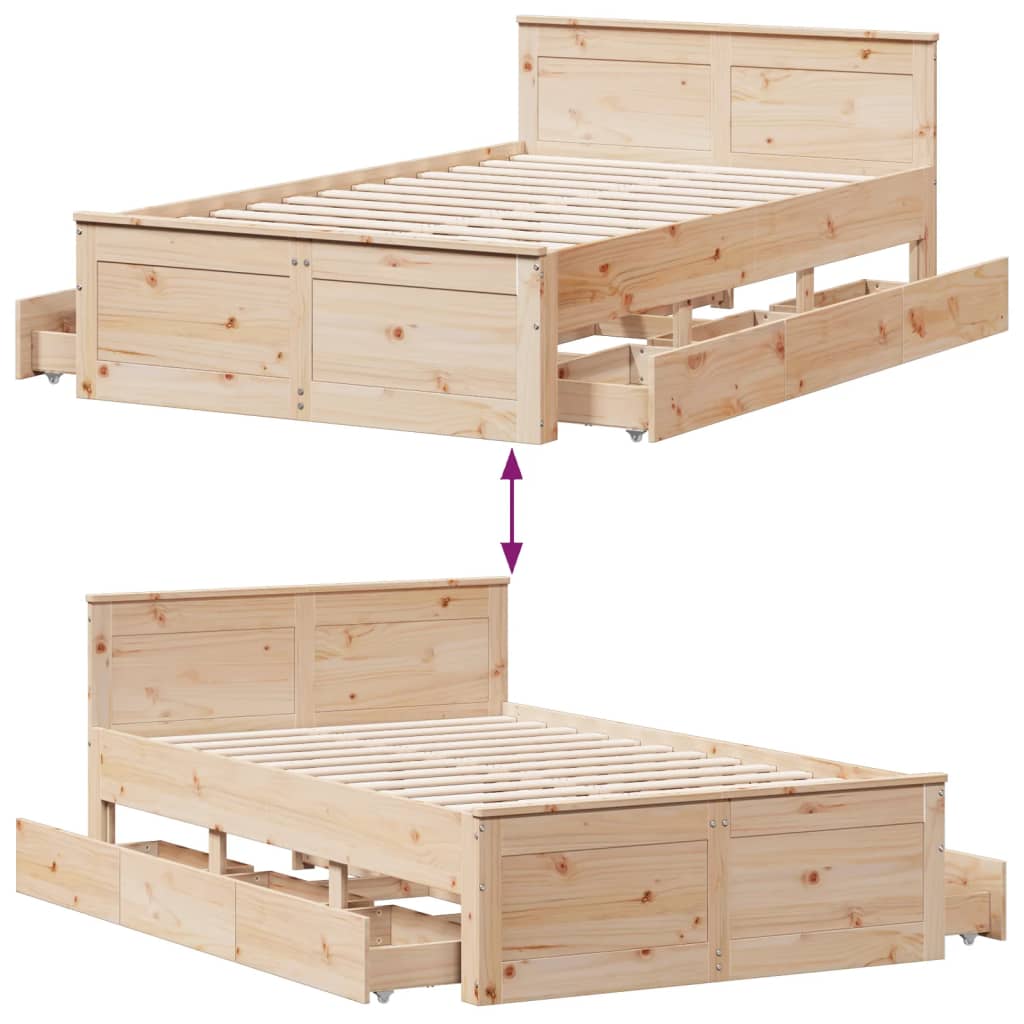 Cadre de lit sans matelas avec tête de lit 120x200 cm bois pin