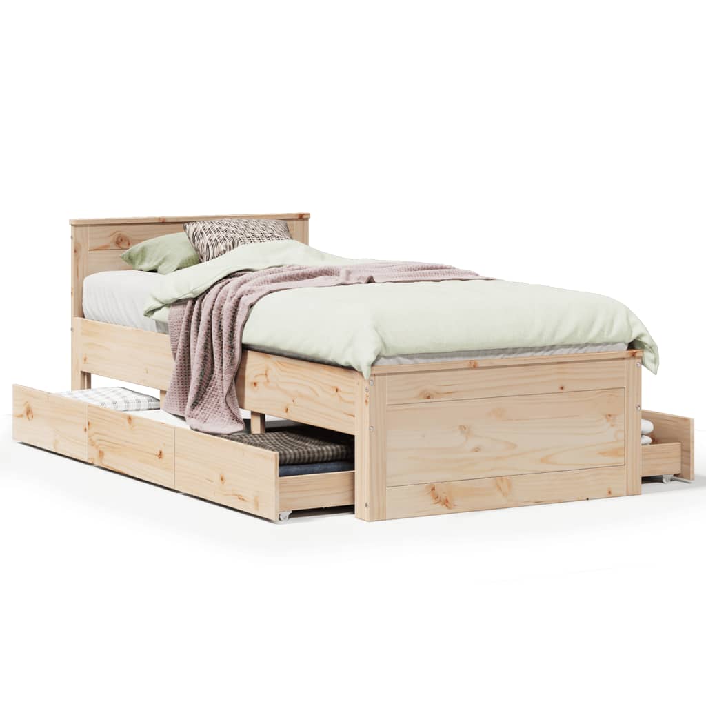 Cadre de lit sans matelas avec tête de lit 100x200 cm bois pin