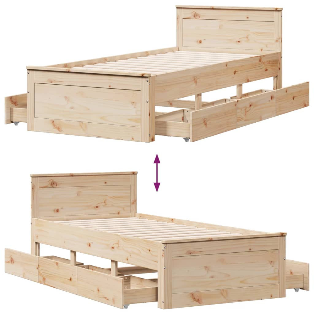 Cadre de lit sans matelas avec tête de lit 90x200cm bois de pin