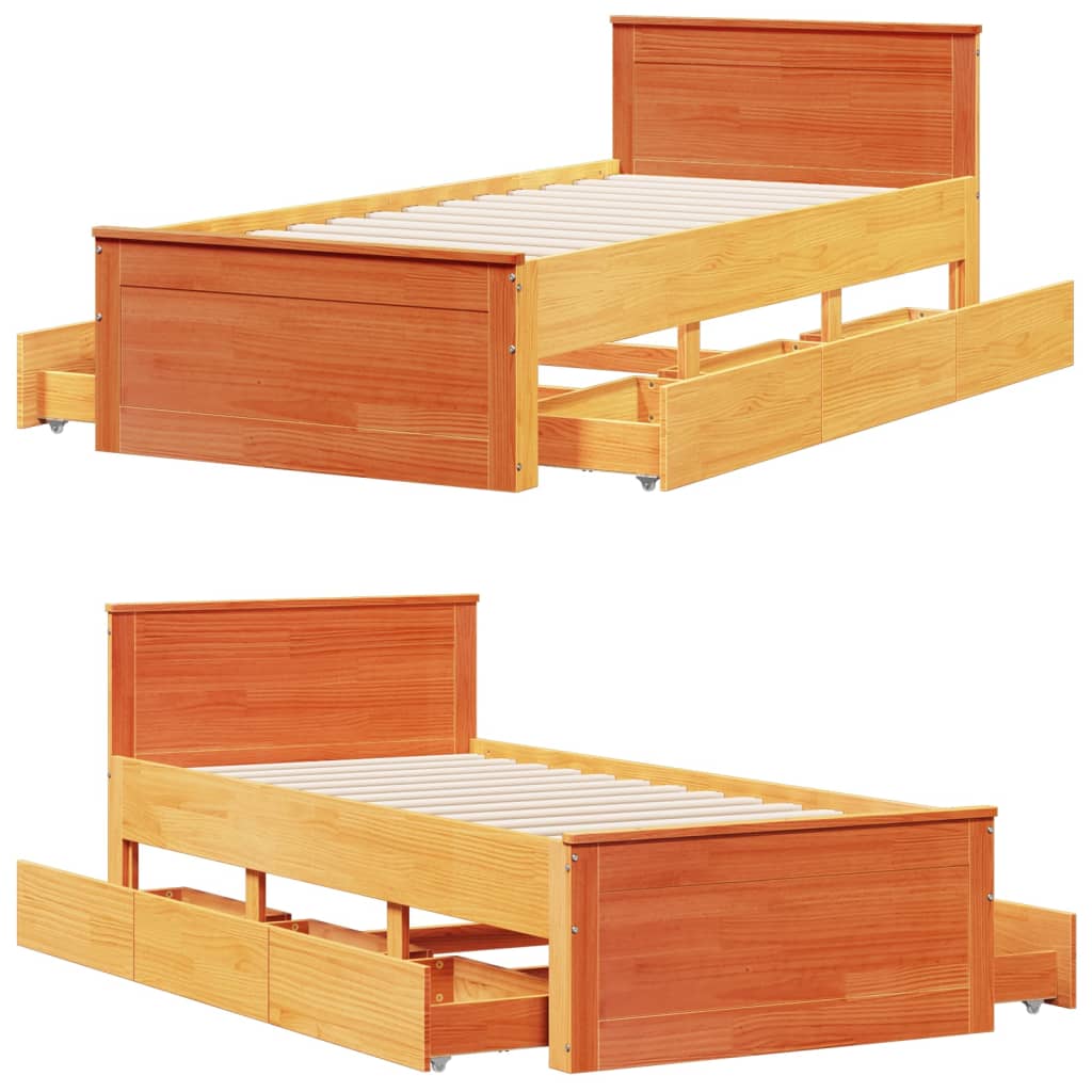 Cadre de lit sans matelas avec tête de lit 90x200 cm bois pin