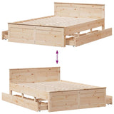 Cadre de lit sans matelas avec tête de lit 140x190cm pin massif