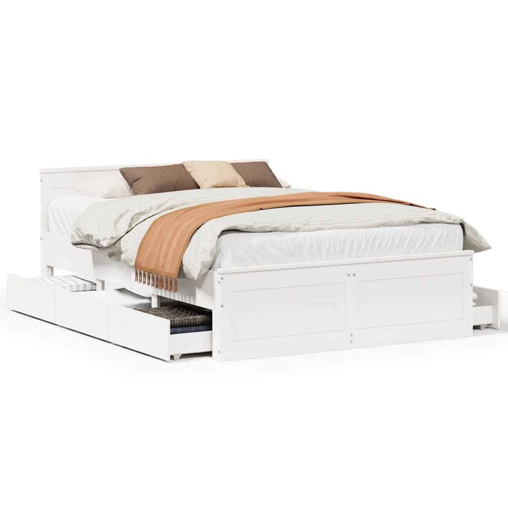 Cadre de lit sans matelas avec tête de lit blanc 140x190 cm pin