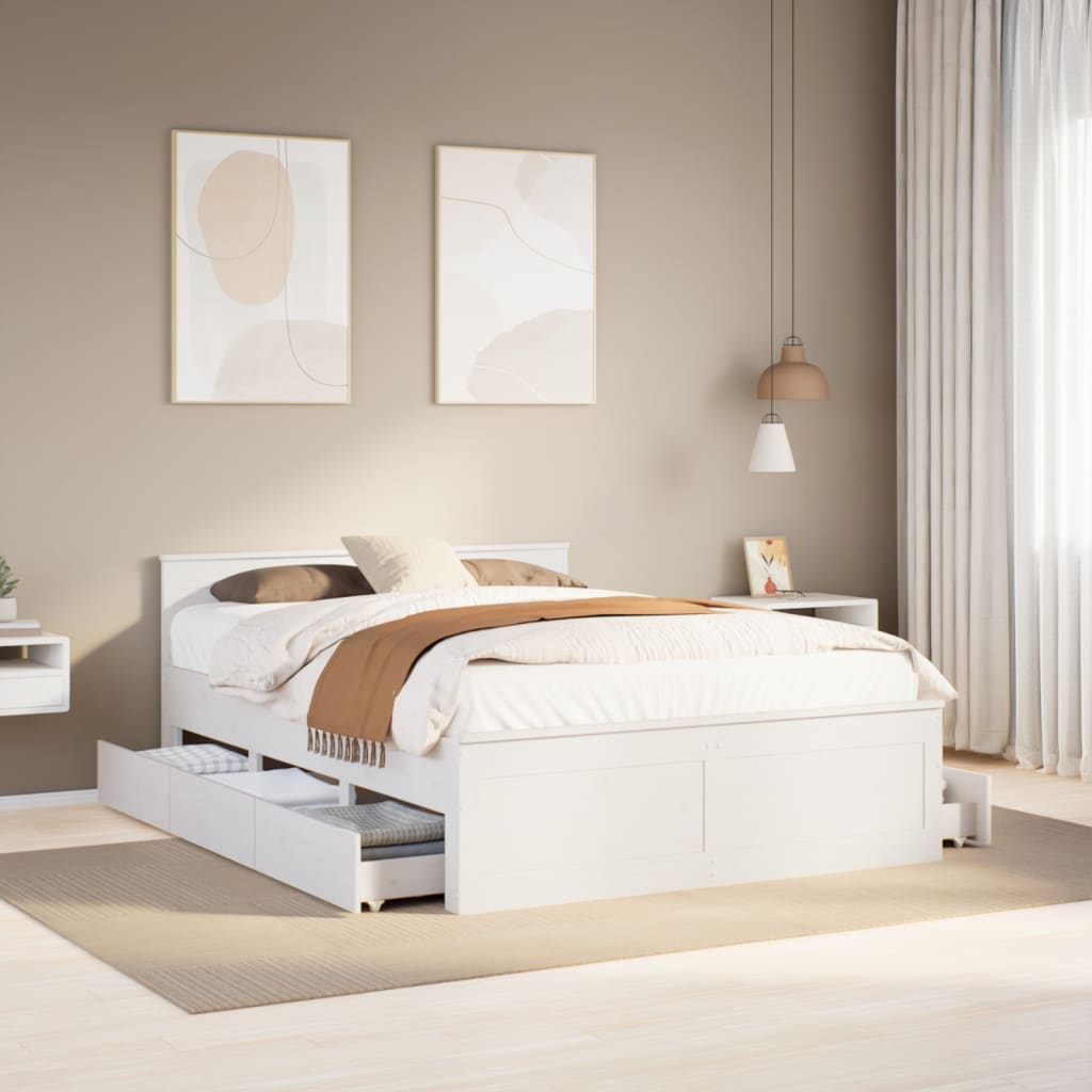 Cadre de lit sans matelas avec tête de lit blanc 140x190 cm pin