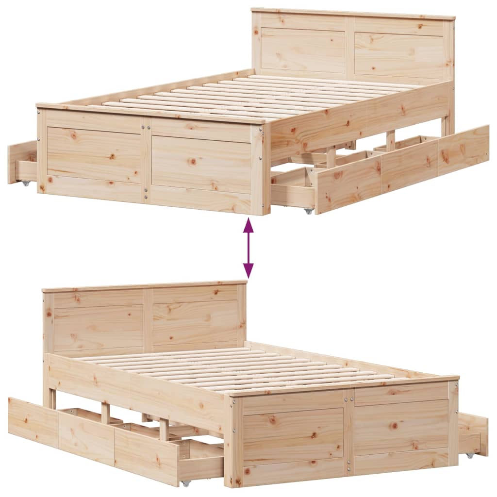 Cadre de lit sans matelas avec tête de lit 135x190 cm bois pin