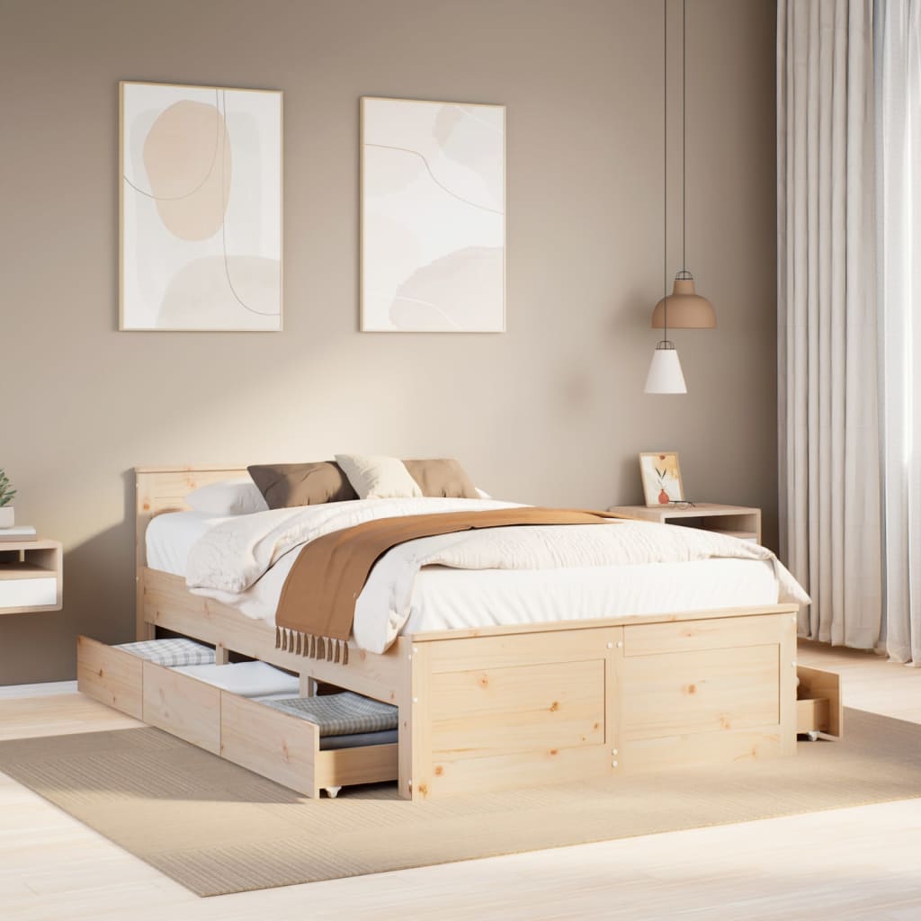 Cadre de lit sans matelas avec tête de lit 135x190 cm bois pin