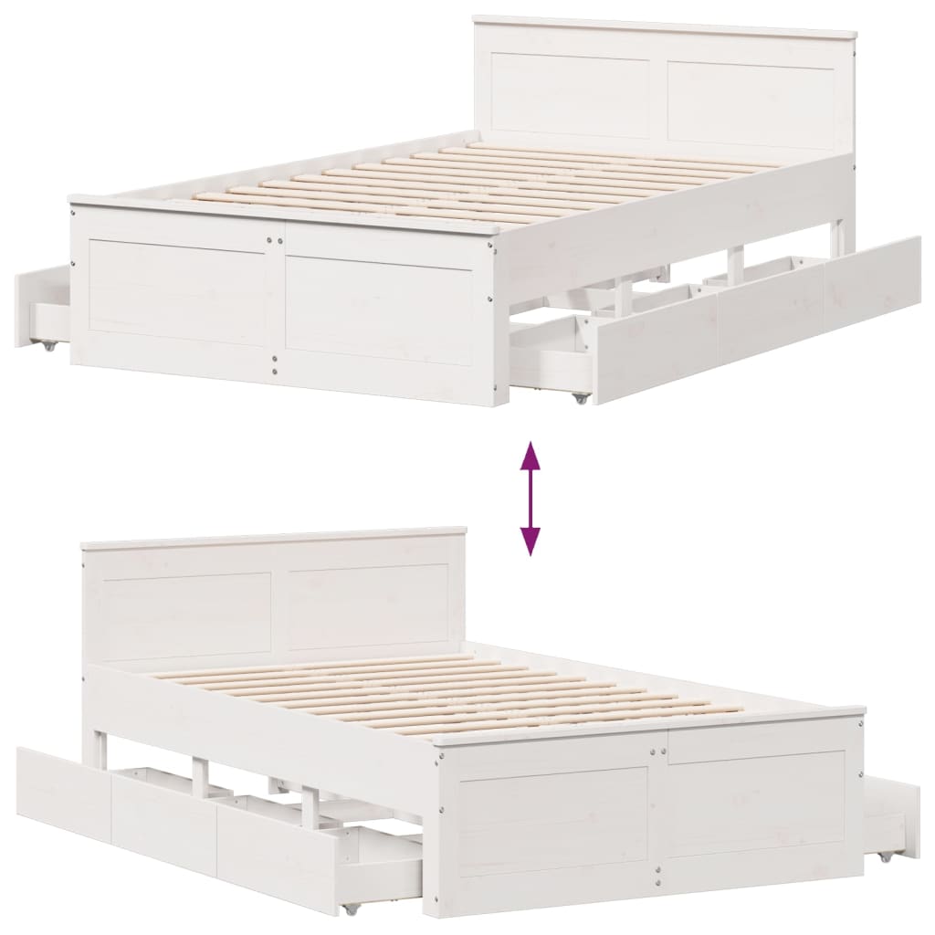 Cadre de lit sans matelas avec tête de lit blanc 135x190 cm pin