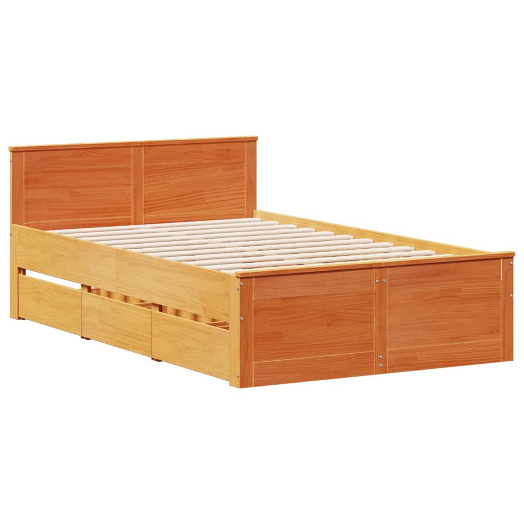 Cadre de lit sans matelas avec tête de lit brun cire 135x190 cm