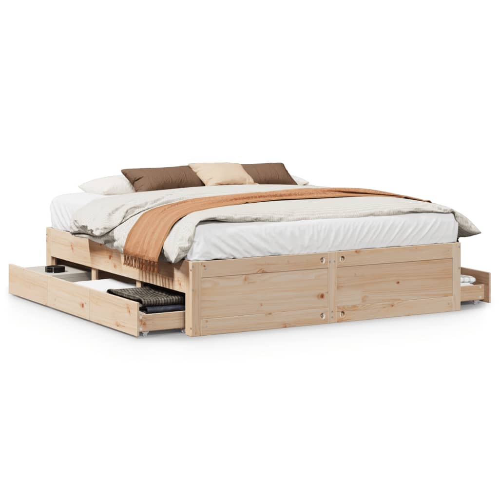 Cadre de lit sans matelas avec tiroirs 200x200 cm bois de pin