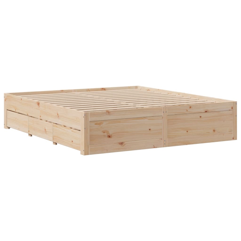 Cadre de lit sans matelas avec tiroirs 200x200 cm bois de pin