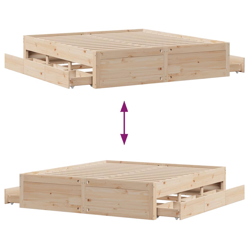 Cadre de lit sans matelas avec tiroirs 200x200 cm bois de pin