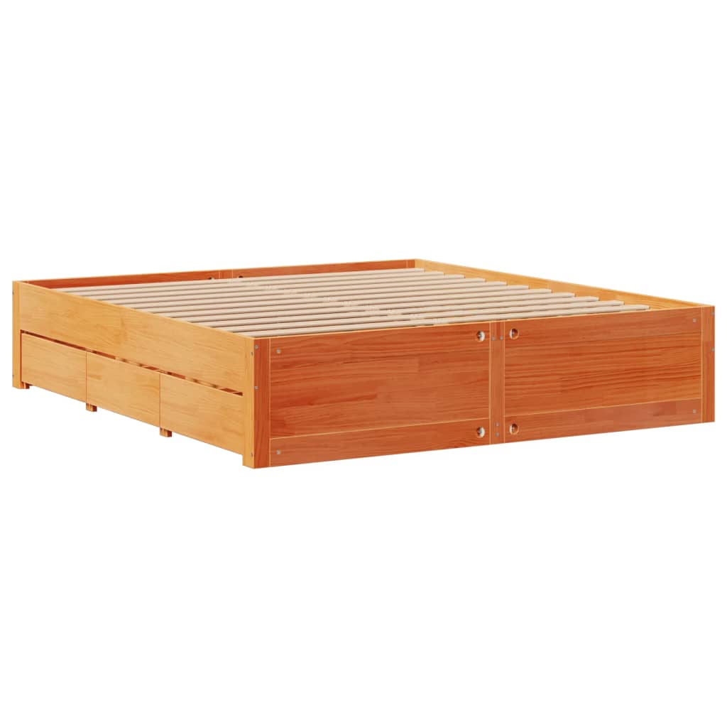 Cadre de lit sans matelas avec tiroirs brun cire 200x200 cm pin