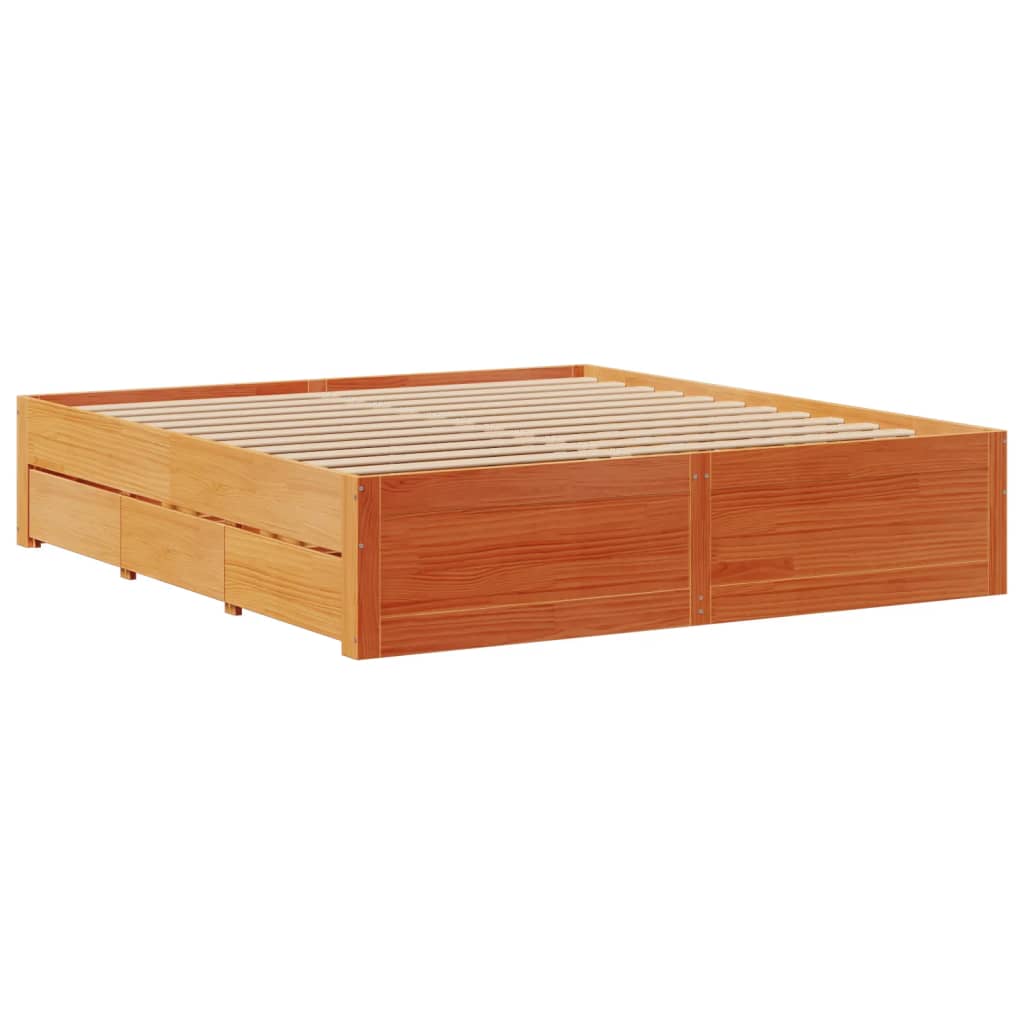 Cadre de lit sans matelas avec tiroirs brun cire 200x200 cm pin