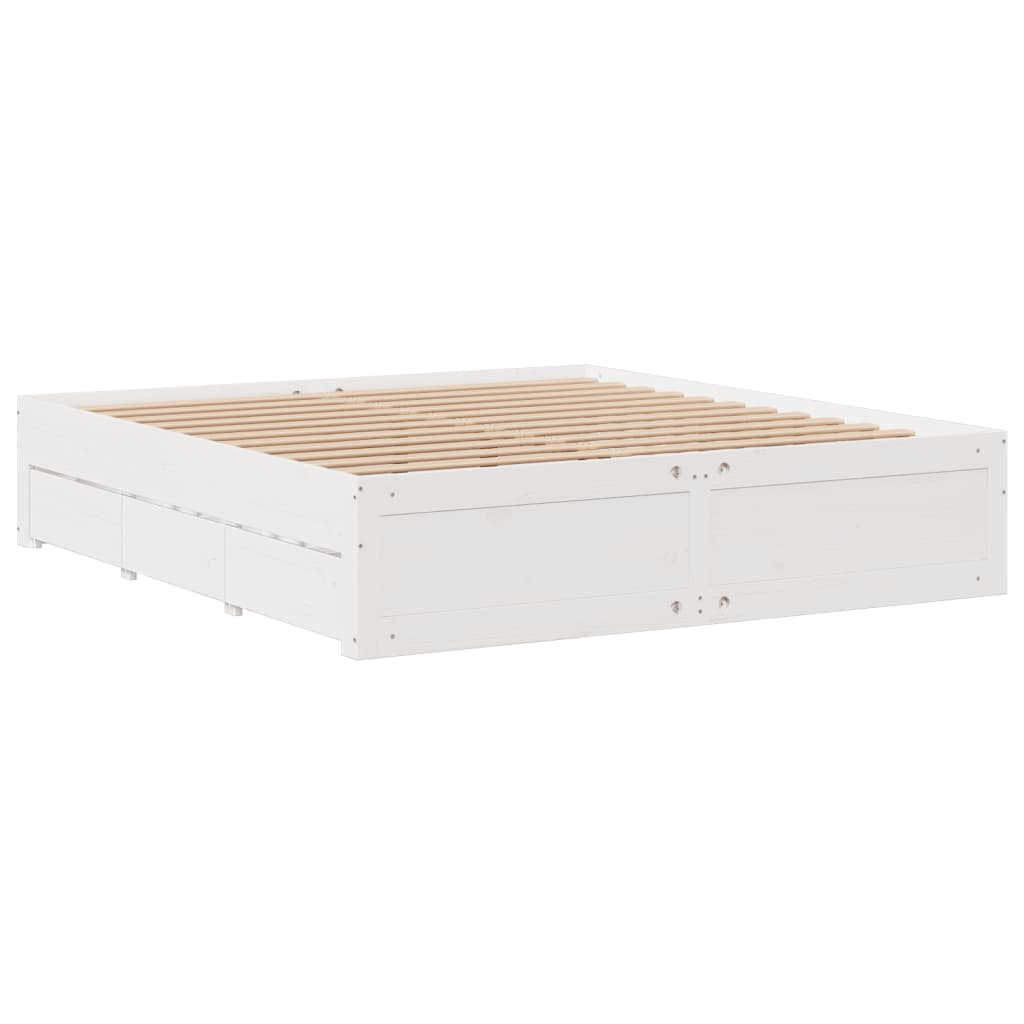 Cadre de lit sans matelas avec tiroirs blanc 180x200cm bois pin