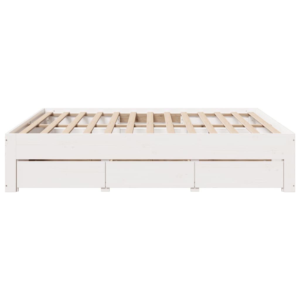 Cadre de lit sans matelas avec tiroirs blanc 180x200cm bois pin