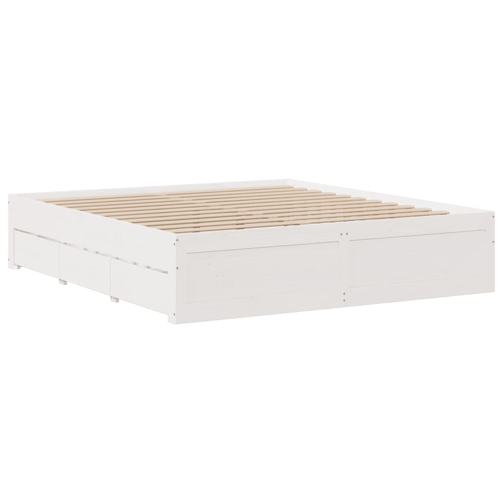 Cadre de lit sans matelas avec tiroirs blanc 180x200cm bois pin