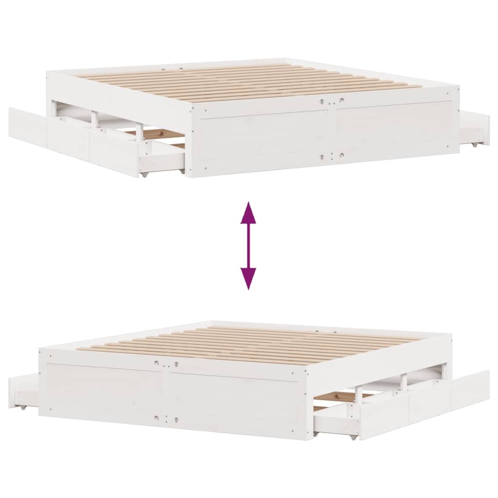 Cadre de lit sans matelas avec tiroirs blanc 180x200cm bois pin