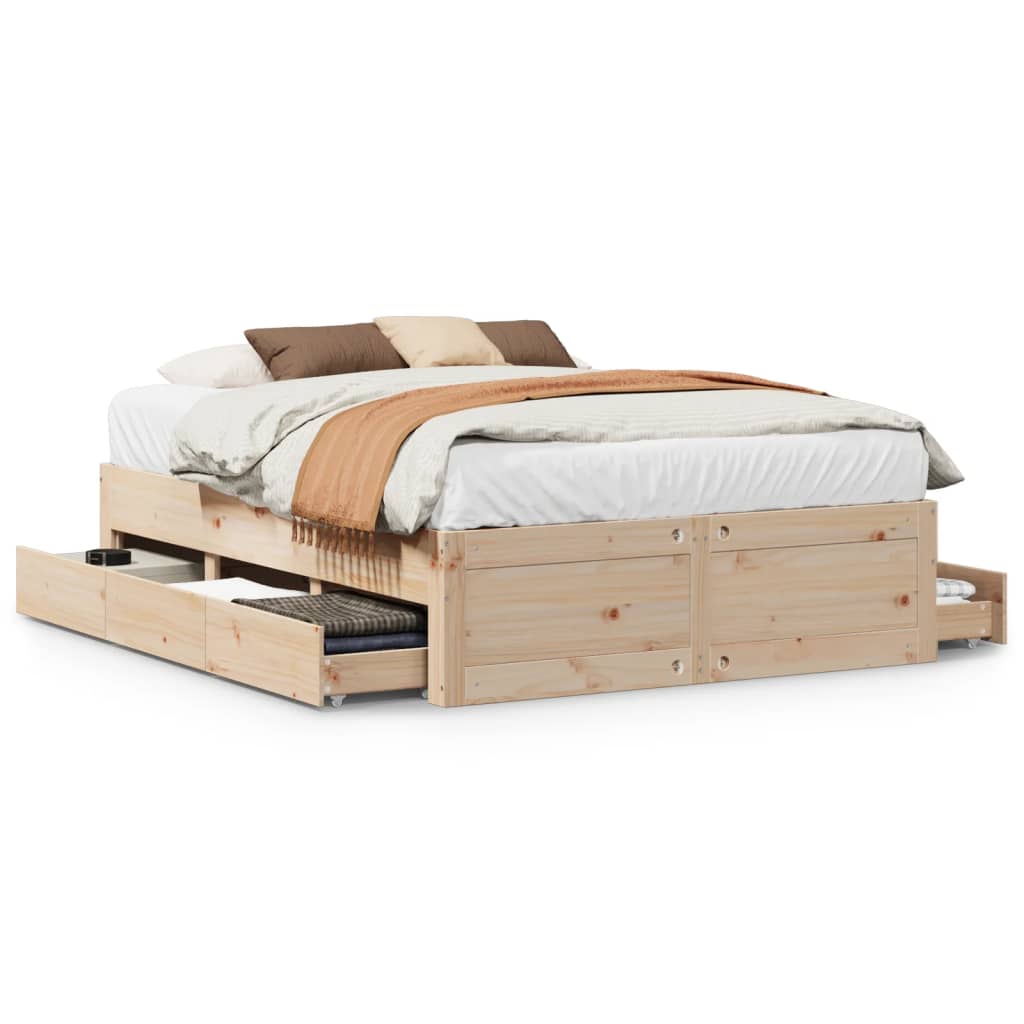 Cadre de lit sans matelas avec tiroirs 160x200 cm bois de pin