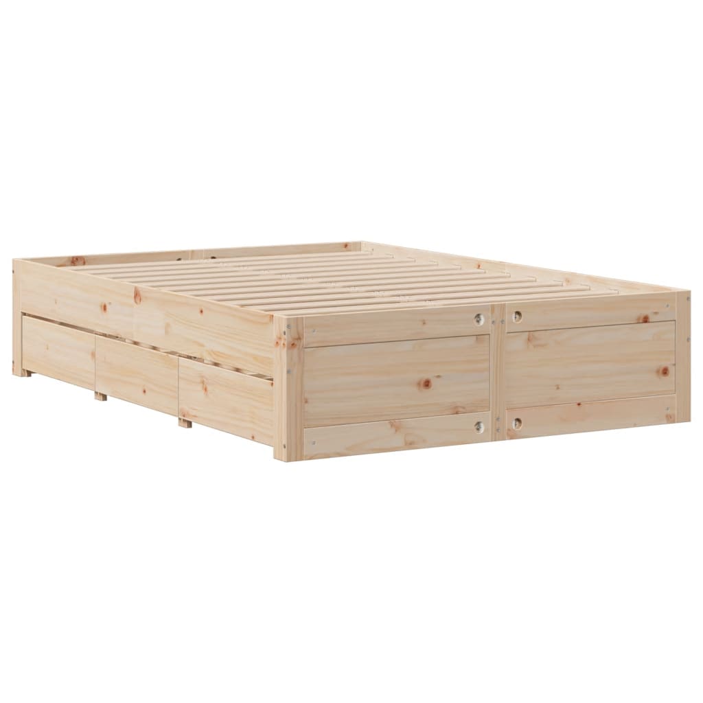 Cadre de lit sans matelas avec tiroirs 160x200 cm bois de pin