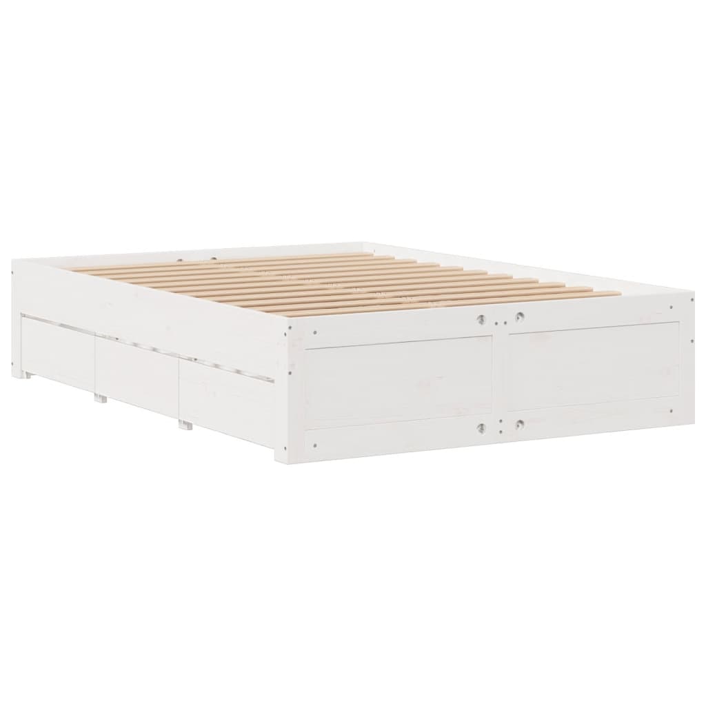 Cadre de lit sans matelas avec tiroirs blanc 160x200cm bois pin