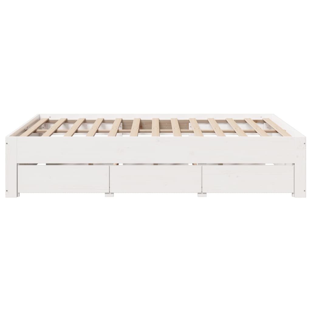 Cadre de lit sans matelas avec tiroirs blanc 160x200cm bois pin