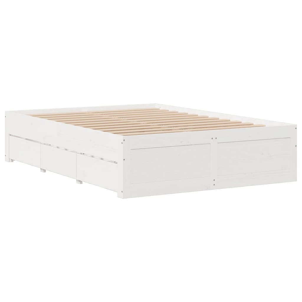 Cadre de lit sans matelas avec tiroirs blanc 160x200cm bois pin