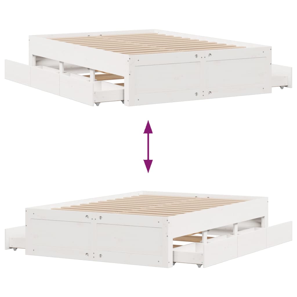 Cadre de lit sans matelas avec tiroirs blanc 160x200cm bois pin