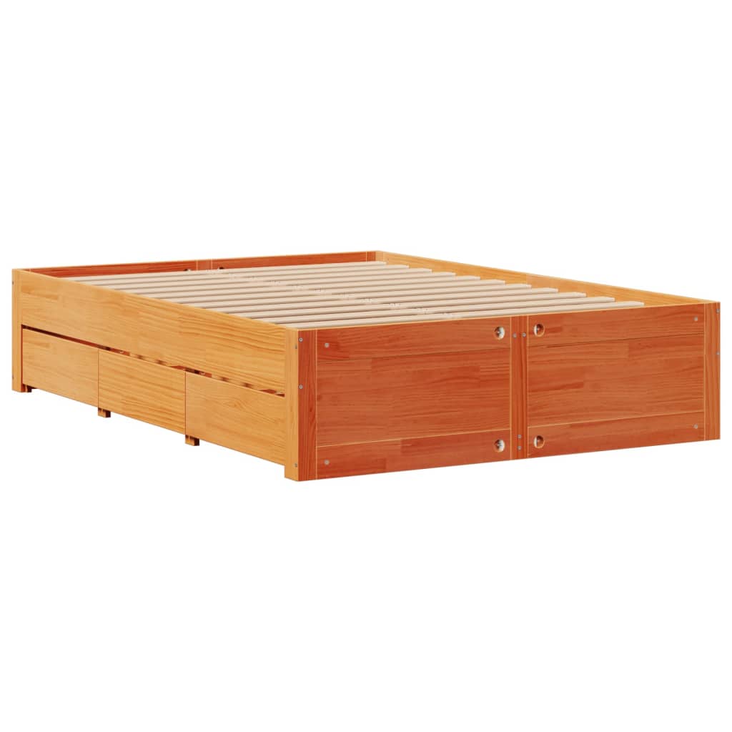 Cadre de lit sans matelas avec tiroirs brun cire 160x200 cm pin