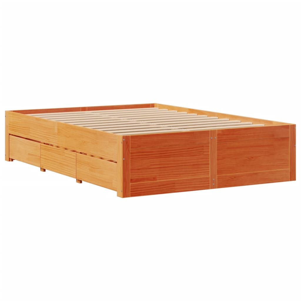 Cadre de lit sans matelas avec tiroirs brun cire 150x200 cm pin