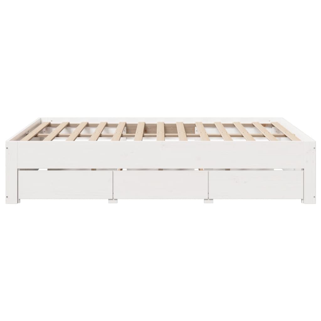 Cadre de lit sans matelas avec tiroirs blanc 140x200cm bois pin