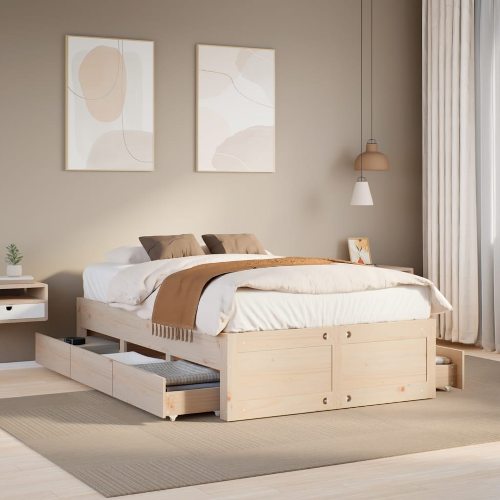 Cadre de lit sans matelas avec tiroirs 120x200 cm bois pin