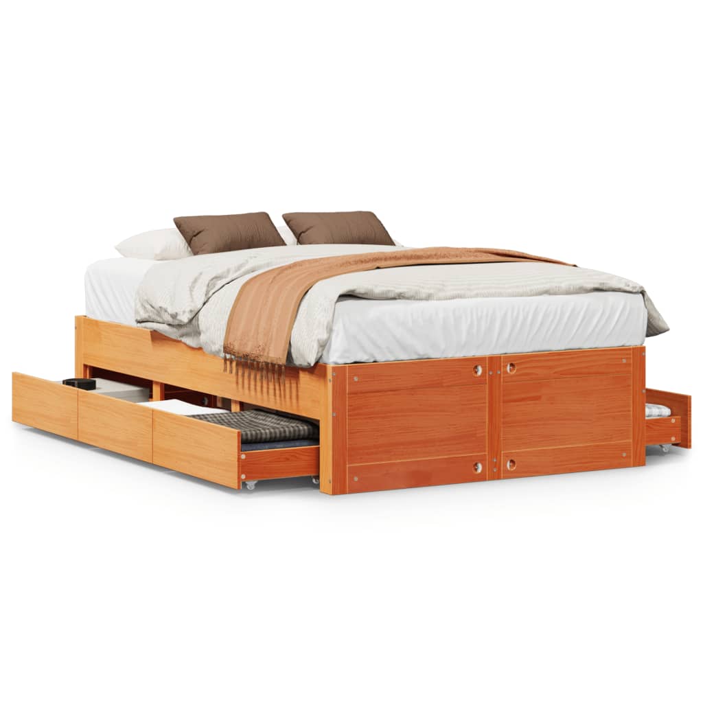 Cadre de lit sans matelas avec tiroirs 120x200 cm bois pin