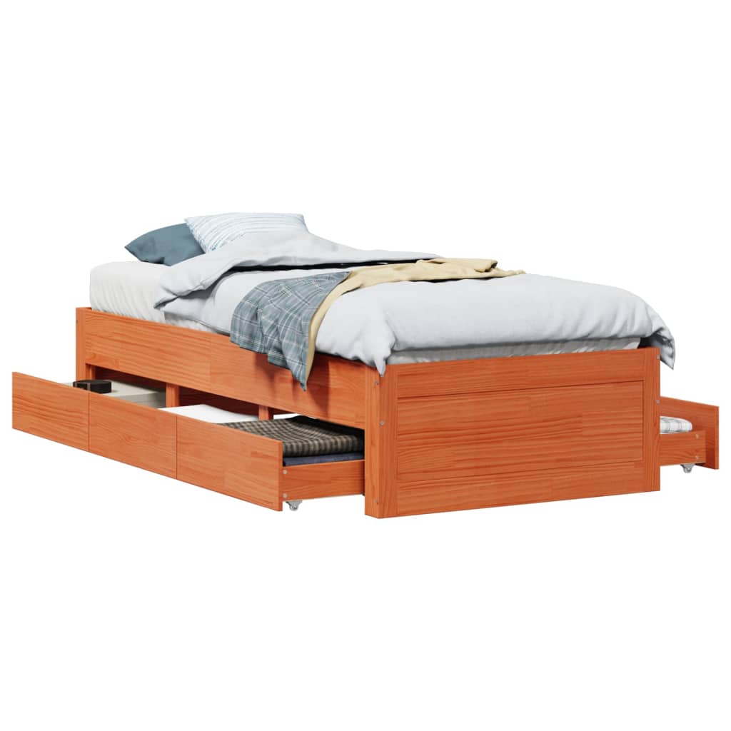 Cadre de lit sans matelas avec tiroirs 100x200 cm bois de pin