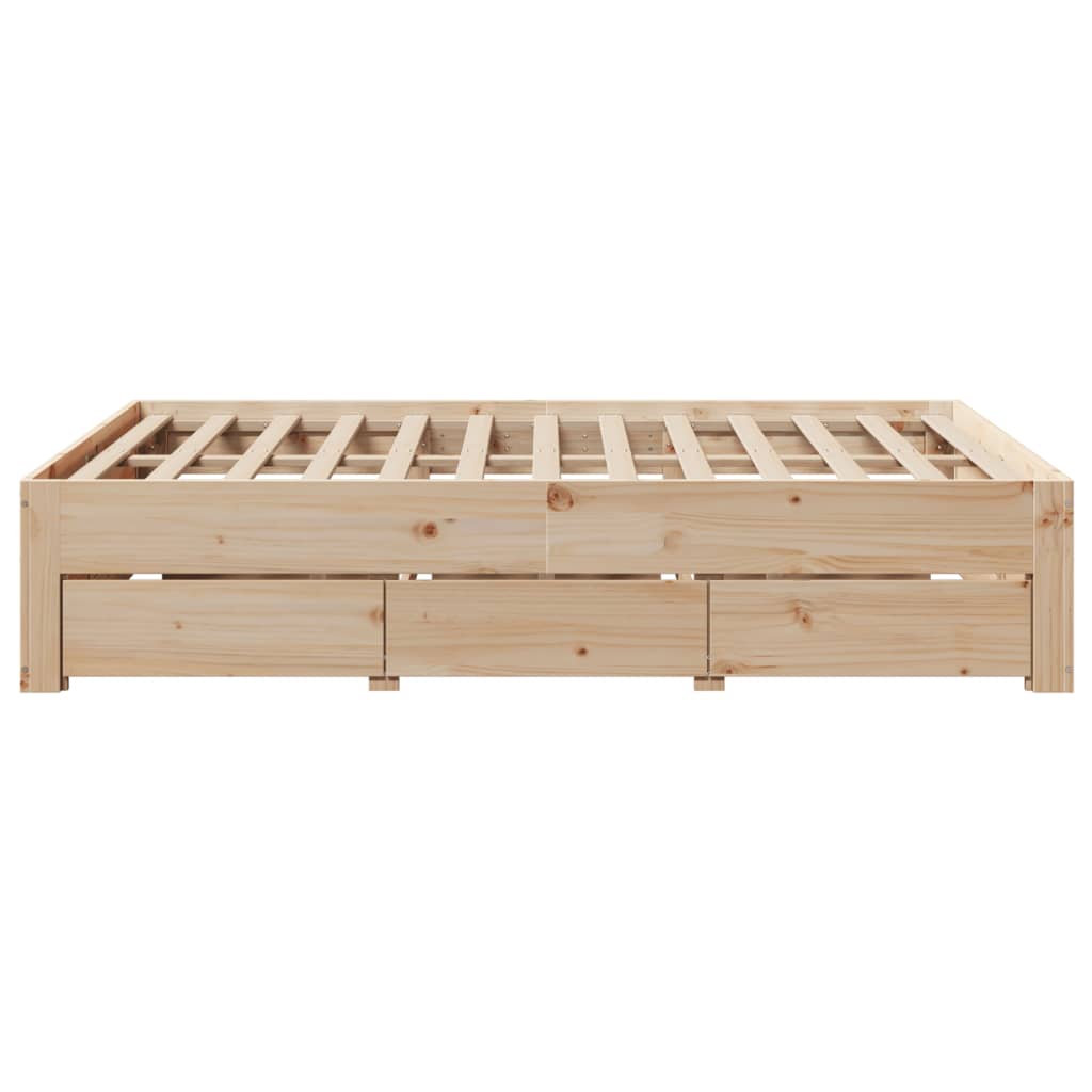 Cadre de lit sans matelas avec tiroirs 140x190 cm bois de pin