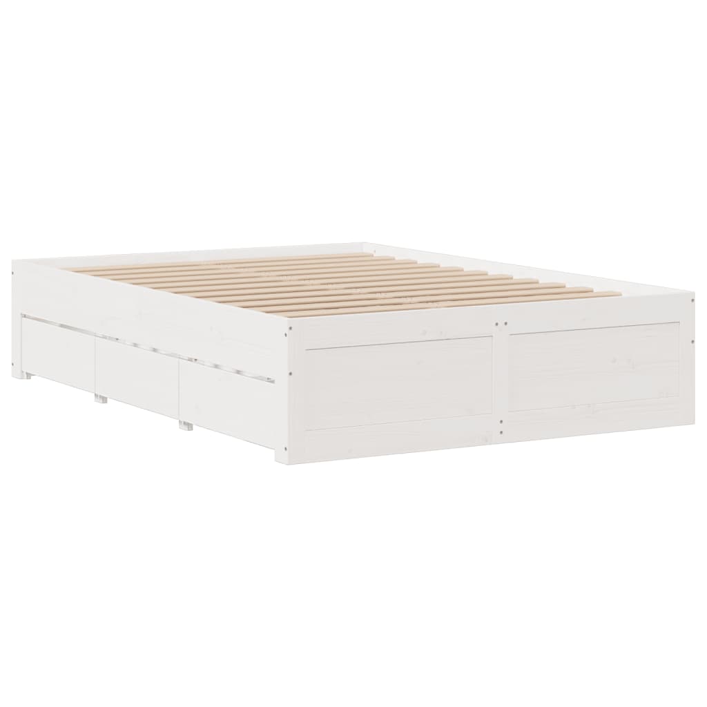 Cadre de lit sans matelas avec tiroirs 140x190 cm bois de pin