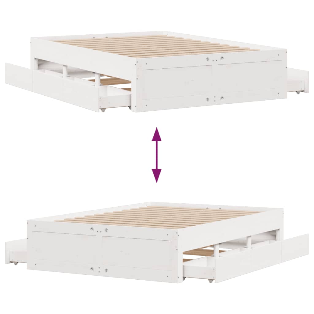 Cadre de lit sans matelas avec tiroirs 140x190 cm bois de pin