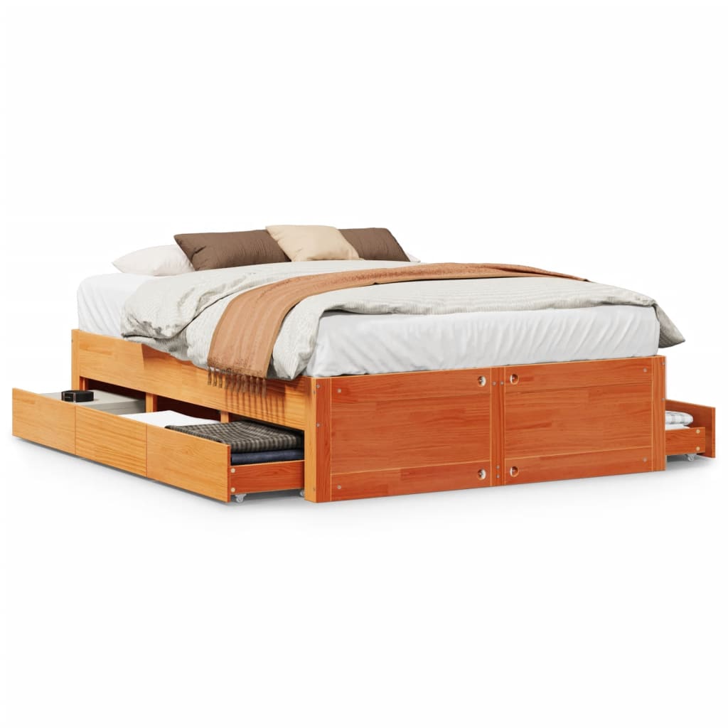 Cadre de lit sans matelas avec tiroirs 140x190 cm bois de pin