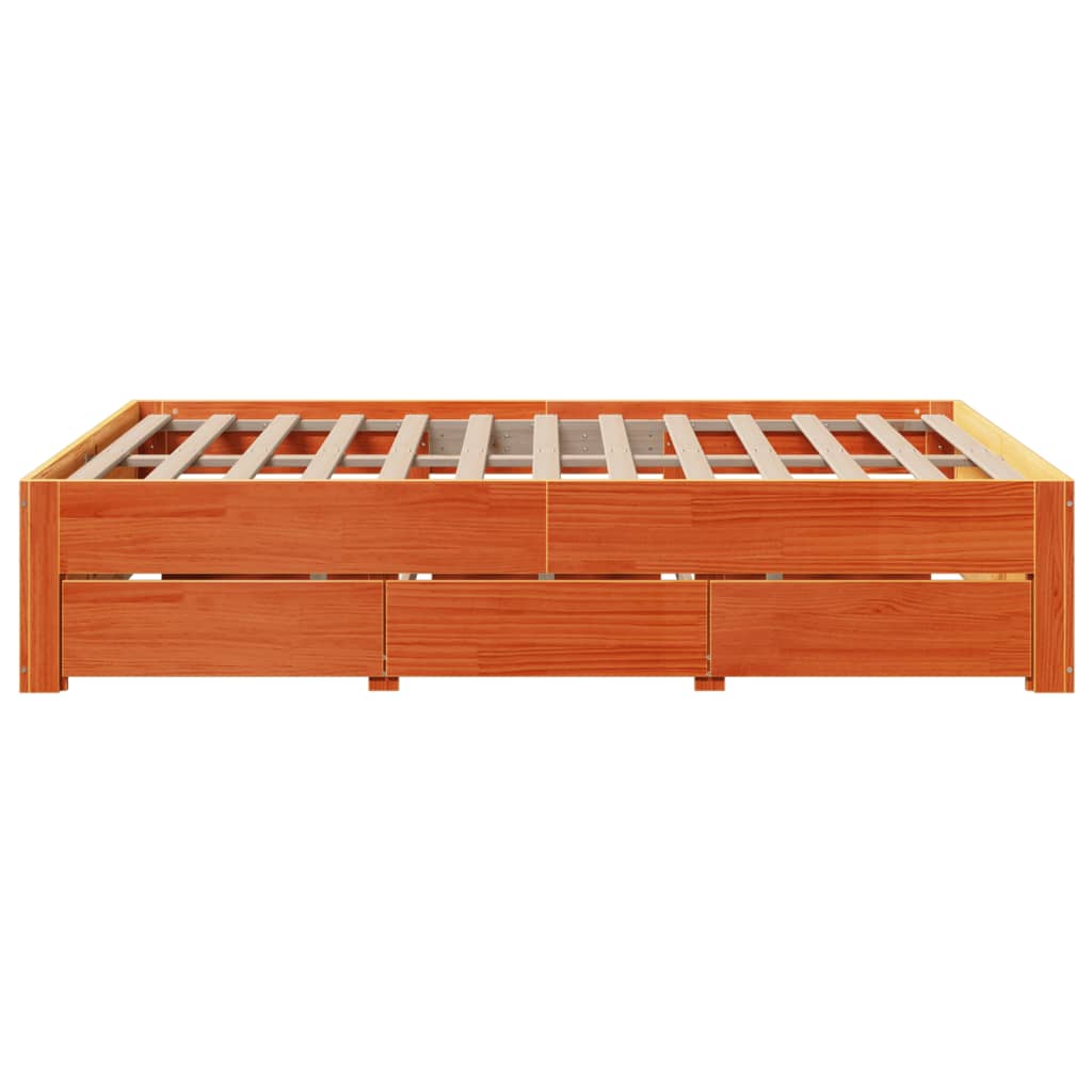 Cadre de lit sans matelas avec tiroirs 140x190 cm bois de pin