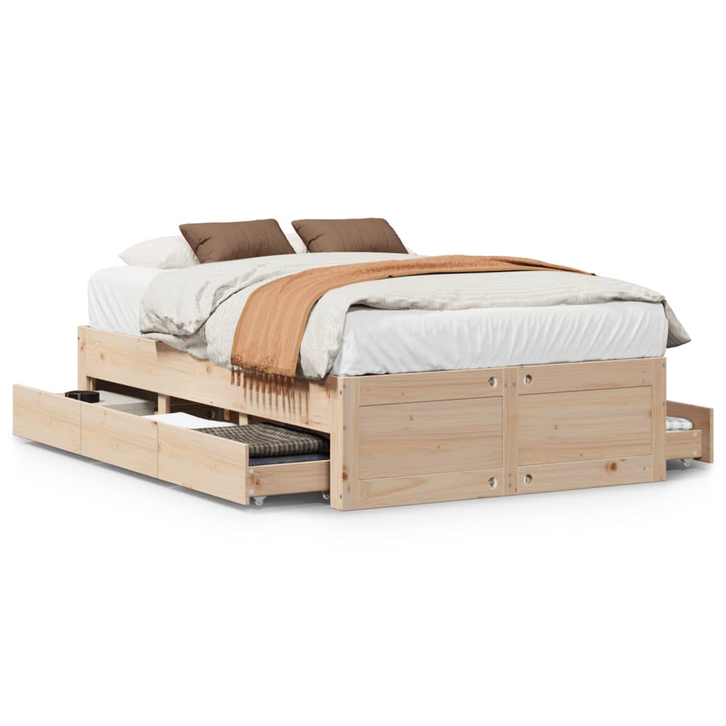 Cadre de lit sans matelas avec tiroirs 135x190 cm bois de pin