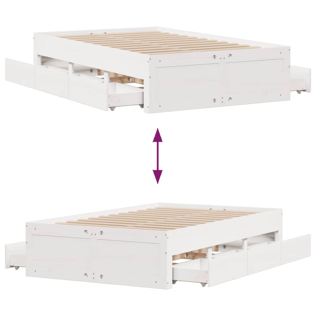 Cadre de lit sans matelas avec tiroirs 135x190 cm bois de pin