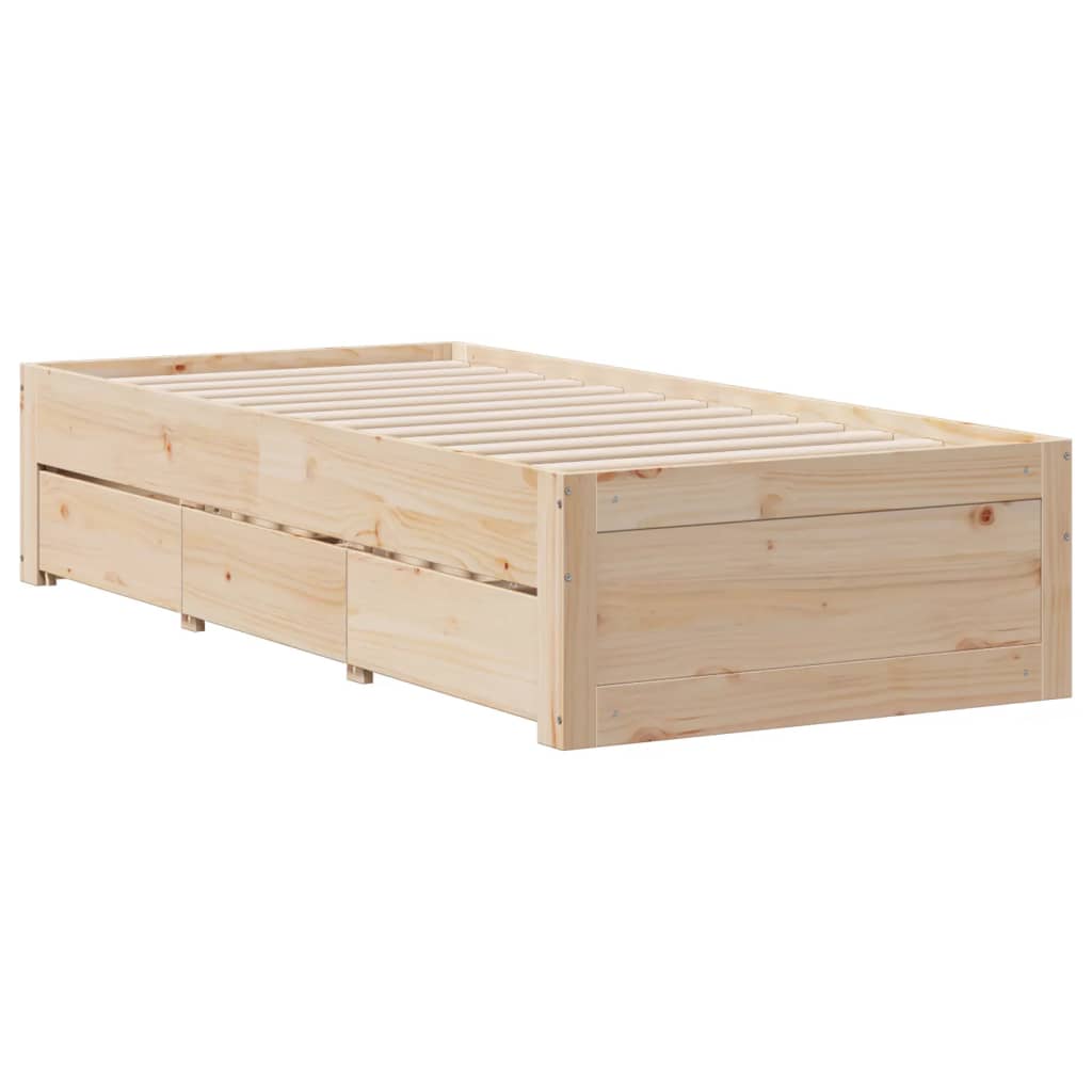 Bed frame without mattress with drawers 90x190 cm pine wood