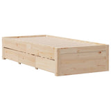 Bed frame without mattress with drawers 90x190 cm pine wood