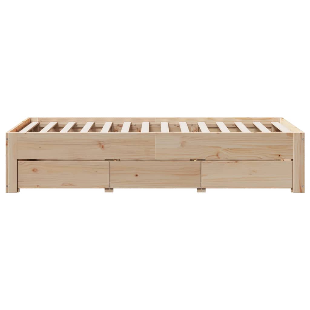 Bed frame without mattress with drawers 90x190 cm pine wood