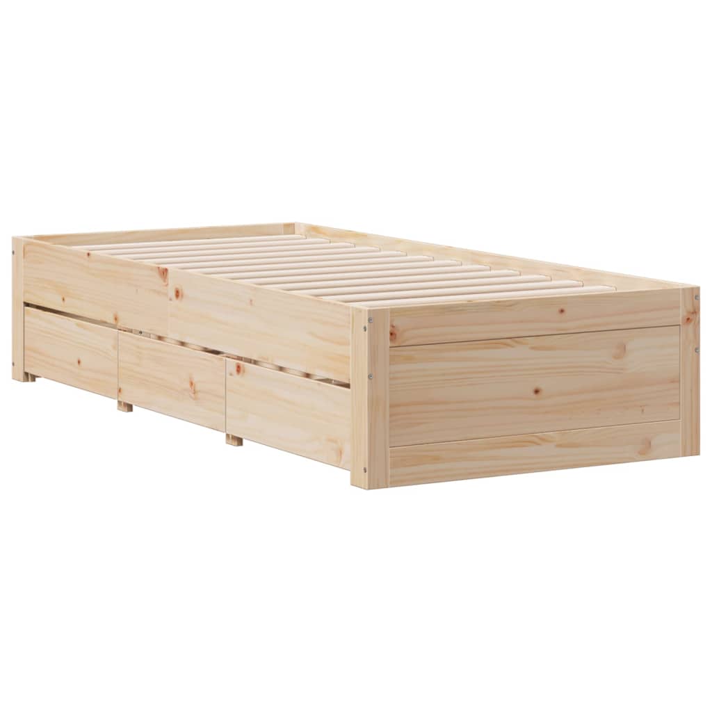 Bed frame without mattress with drawers 90x190 cm pine wood