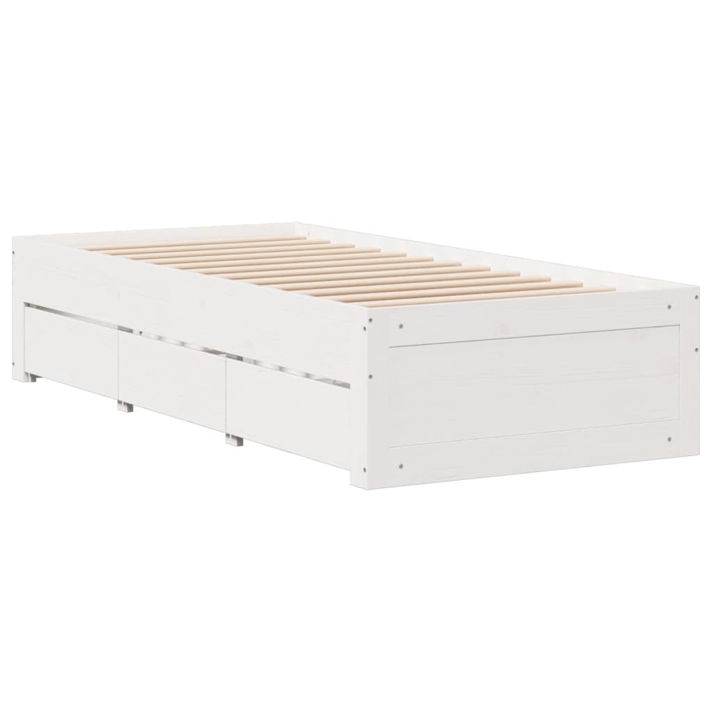 Bed frame without mattress with drawers 75x190 cm pine wood