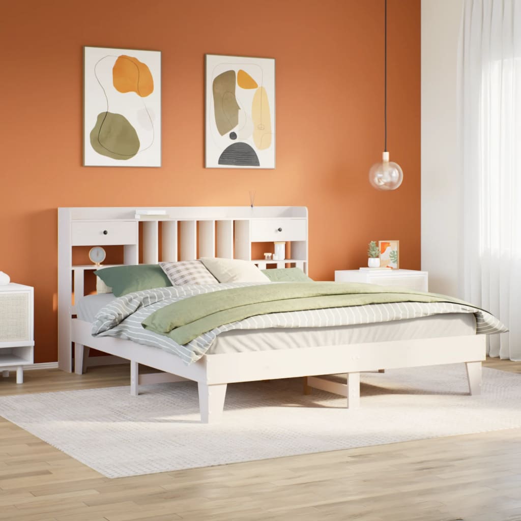 Bed frame without mattress white 200x200 cm solid pine wood