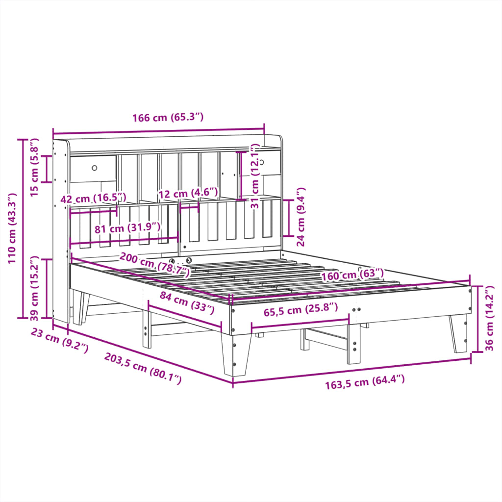 Bed frame without mattress 160x200 cm solid pine wood