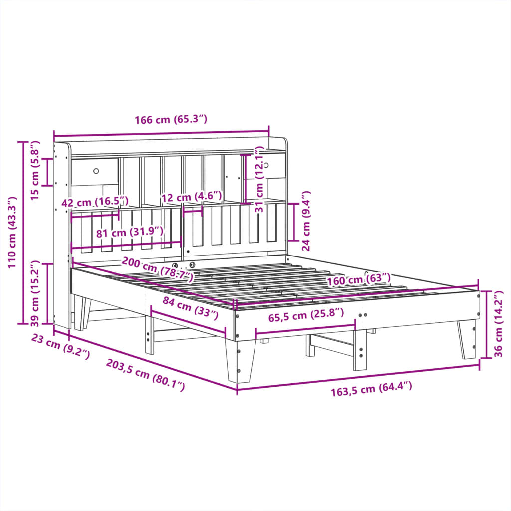 Cadre de lit sans matelas blanc 160x200 cm bois de pin massif