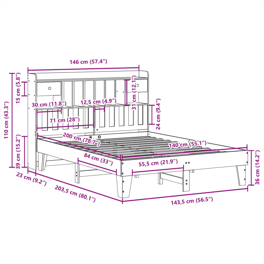 Cadre de lit sans matelas blanc 140x200 cm bois de pin massif