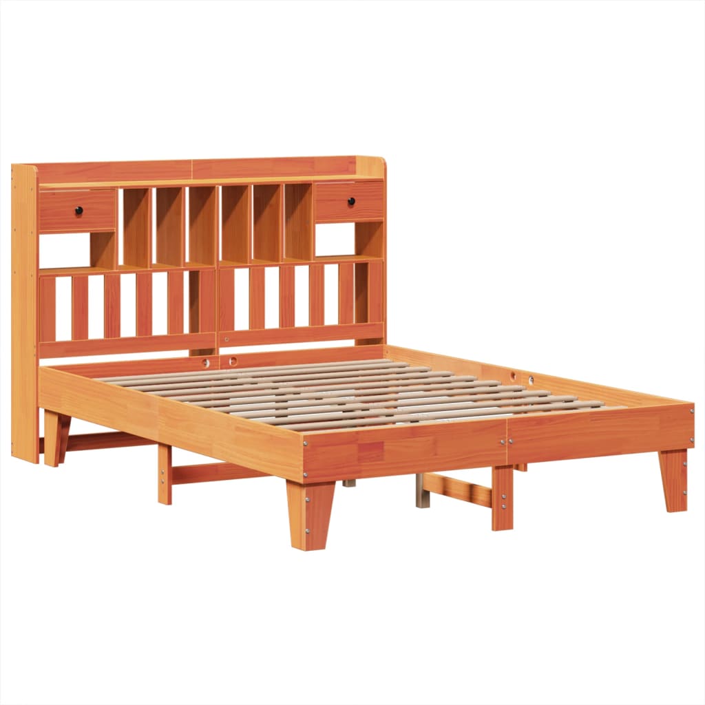 Bed frame without mattress brown wax 140x200cm solid pine wood